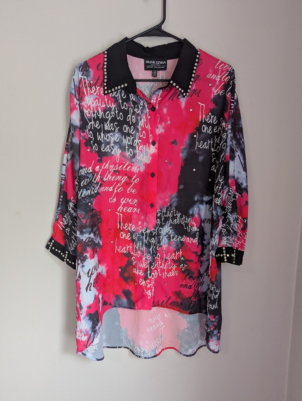 Frank Lyman Pink and Black Script Print Womens XL